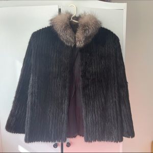 Black Mink jacket with fox collar size S